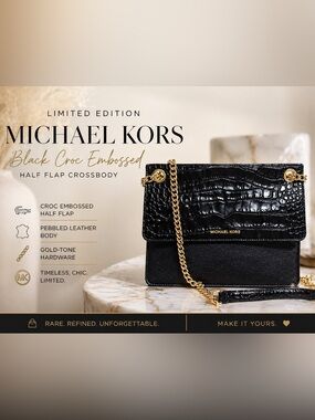 Michael Kors Limited Edition  Black Croc & Flap Pebbled Leather Crossbody NWOT